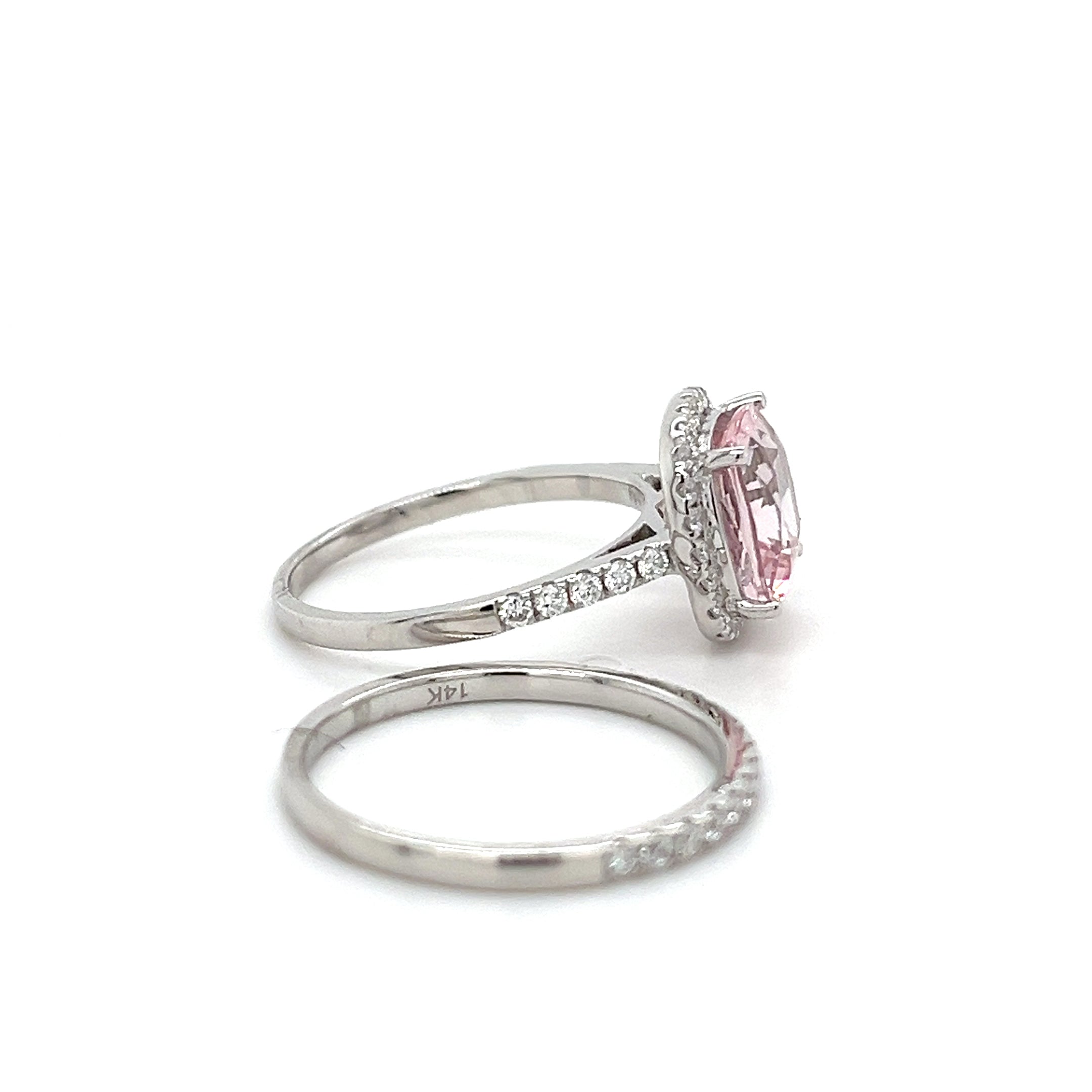 14K White Gold Ring with 2.79 Carat Cushion-Cut Pink Morganite Gemstone (PJC34189R)